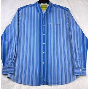 Tommy Bahama Men's Button-Up Shirt Size XL Blue Island Modern Fit Striped Cotton